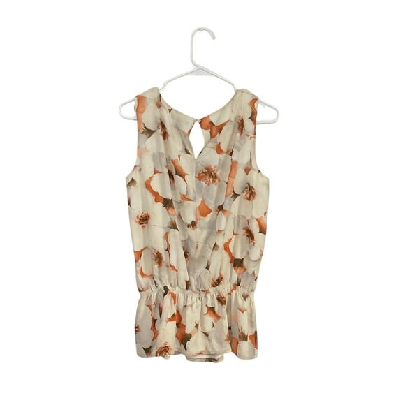 St. John Floral Peplum Silk Sleeveless Blouse Size 10 Medium Keyhole Back - Picture 2 of 8